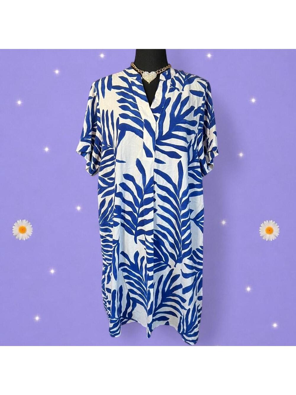 Coastal Resort Tropical Palm Print Midi Dress Size Medium 🤍
